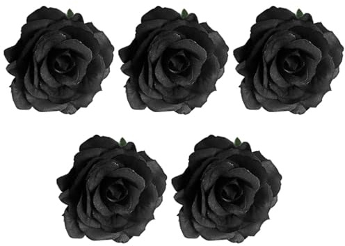 TEHAUX Épingle Rose Artificielle Noire Lot de 5 Pince à Cheveux en Tissu Accessoire Funéraire pour Tenues de Deuil et Manifestations Solennelles