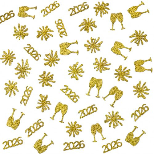 Gold Confetti for party table decorations, Glitter Champagne Glasses, Fireworks, 2026 Paper Confetti for Wedding, Graduation, Birthday, Engagement Party Decor, 120pcs