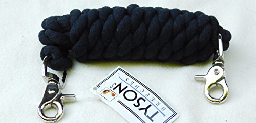Minishetty Shetty Snap Kordelzügel Baumwolle 180 cm Schwarz Blau Braun Shettyzügel Zügel Snap geschlossen Kinderzügel Tysons (Schwarz)