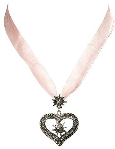 Trachtenkette Organzaband mit Strassedelweissherz - Damen Dirndlkette mit Kristallsteinen, Herz Organzakette Edelweiss für Trachtenbluse, Dirndl-Schmuck fürs Oktoberfest (in traditionellen Farben)