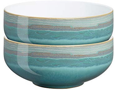 Denby 124048807 Azure Coast 2 Piece Cereal Bowl Set, Porcelain