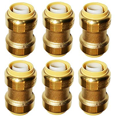 HQMPC Straight Coupling Push Fit PEX Fittings, 1/2 Push-to-Connect Copper, CPVC, Lead No Pb Brass Plumbing Fittings (6, 1/2 Inch(1/2))