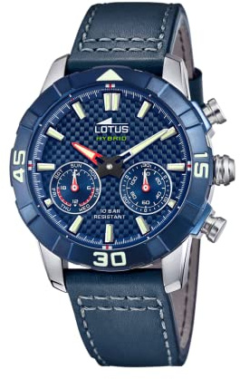 Lotus Uhr Smart Herren Hybrid Connected aus Leder Blau | Analog-Smartwatch, Wasserdicht 10 ATM 18811/3, Musiksteuerung, Schrittzähler, Anrufbenachrichtigung und -ablehnung