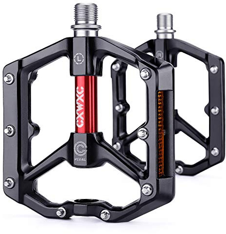 CXWXC Road/MTB Bike Pedals - Aluminum Alloy Bicycle Pedals - Mountain Bike Pedal with Removable Anti-Skid Nails (Black-Red)