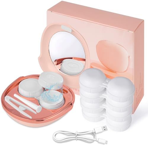 VORDRASSIL MV5 Contact Lens Cleaner Machine, Portable Ultrasonic Contact Lens Cleaner with USB Charger, Fit Disposal Soft Lens, Colored Contact Lens, RGP Lens and OK Lens (Pink)