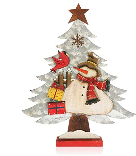 COM-FOUR® Dekorativer Aufsteller für Weihnachten, Weihnachtlicher | Weihnachtsbaum mit Schneemann zum Dekorieren