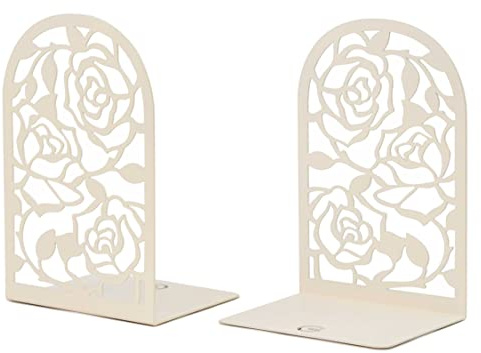 CNK Book Ends, Premium BookEnds for Bookend Shelves, Book Stopper Metal Book Ends for Home Office Heavy Books, Book Shelf Holder, Home Decorative, Book Stoppers, Book Holder (Rose White)