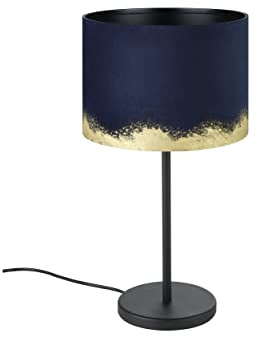 EGLO Tischlampe CASUARITA, Vintage Tischleuchte | Dunkelblau mit Samtschirm & Goldakzenten, dekorative Lampe mit 43,5 cm Höhe, E27 Fassung, LED geeignet, mit Kabelschalter