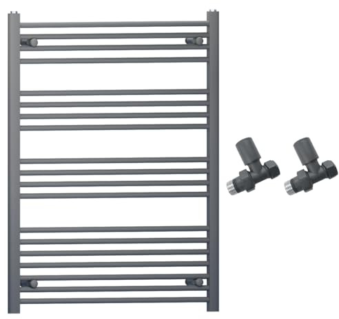700mm Wide Straight Anthracite Grey Heated Bathroom Towel Rail Radiator With Valves For Central Heating UK (With Straight Valves, 700 x 1000 mm (h))