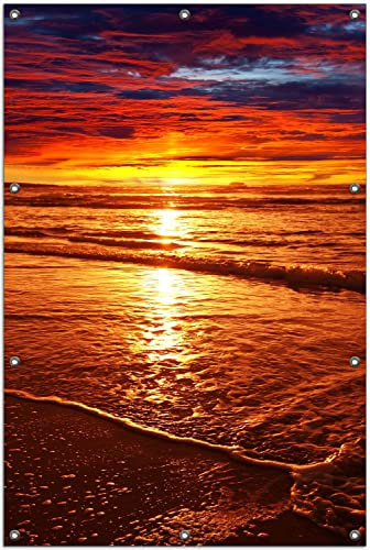 Wallario Outdoor-Poster für Garten oder Balkon Farbenfroher Sonnenuntergang über dem Meer II, Motivbanner Größe: ca. 100 x 150 cm, Outdoor-Bild