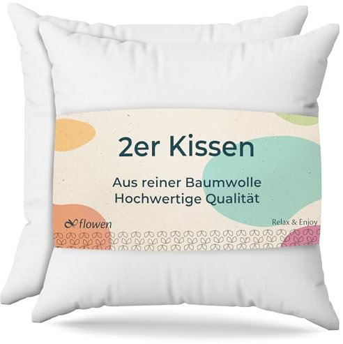 Flowen Kissen 60x60 Kopfkissen 2er Set für Sofa und Bett Innenkissen Hypoallergene Anti-Milben Kissenfüllung mit Weicher Gesteppter Kissenbezug 100% Polyester für Haus/Hotel