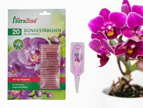 floraline® | Orchideendünger: 20x Stäbchen und 1x Vitalkur - Set | für bis zu 3 Monate prächtige Blumen mit Wachstum und gesunden Blüten | Schonende Anwendung
