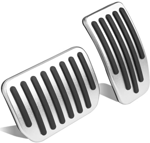 CYBERBEANS Accelerator & Brake Pedal Covers for Tesla Model 3 (2017-2026) & Model Y (2020-2026) - Aluminium Performance Non-Slip Pads Compatible with Model 3 Highland & New Model Y Juniper | Fit Model 3 Highland, Y Juniper & YL, Standard, Premium & Performance Accessories, Gas and Brake Pedal Foot Cover, Silver