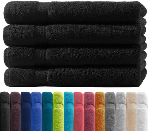 Zestri Frottier Gästehandtuch 4er-Set | Schwarz 30x50 | 100% Baumwolle 500g/m² | Öko-Tex Standard 100 Handtuch Gästetuch