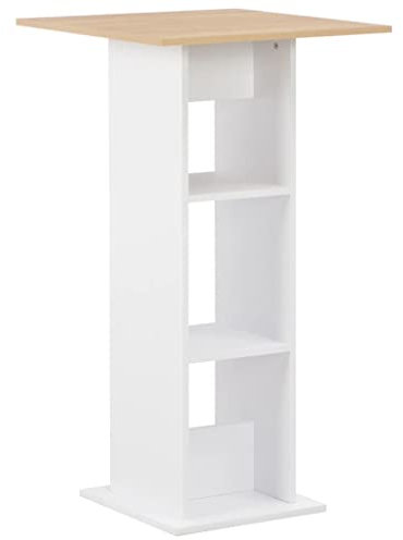 WIFESE 60x60x110 cm Bartisch Weiß und Sonoma-Eiche KüChentisch Stehtisch Kleiner Tisch Klein Stehtische Bartisch KüChe Bistrotisch KüCheninsel Industrial MöBel Kleiner Esstisch Stehtisch Outdoor