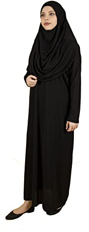 Meray Tekstil Muslim one piece böneklänning för kvinnor, abaya-klänning, islamisk klänning, full längd hijab, svart, 36-44