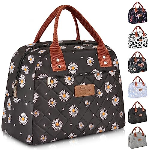 HOMESPON Lonchera aislada para mujeres, adultos, trabajo, señoras, hombres, bolsa de almuerzo, bolsa de almuerzo para escuela, picnic o viajes (margarita negra)