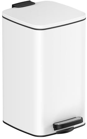 SONGMICS Kitchen Bin, 2.1-Gallon (8 L) Trash Bin, Steel Pedal Bin, with Inner Bucket, Soft Close and Stays Open, Cloud White LTB591W0802