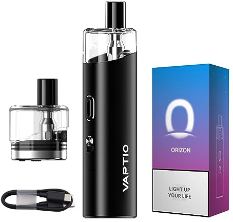 VAPTIO Orizon Kit Cigarette électronique 1500mAh Batterie 25W Vape Pen avec Bobine de Maille 0,6ohm Pod, Sans E Liquide Sans Nicotine(Noir)