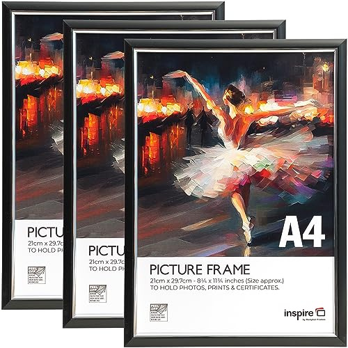 Inspire By Hampton EASYLOADER IBH-EASA4BKP-PK3 Bilderrahmen, A4 (21 x 30 cm), Plexiglas (kein Glas), Schwarz, 3 Stück