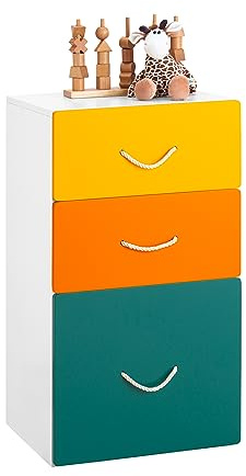 SoBuy Aufbewahrungsschrank für Kinder, Aufbewahrung für Bücher und Spielzeug, Spielzeugkiste für Kinder, Aufbewahrungsmöbel für Kinderzimmer und Spielzimmer, 3 Schubladen, 45 x 40 x 80 cm, KMB72-W