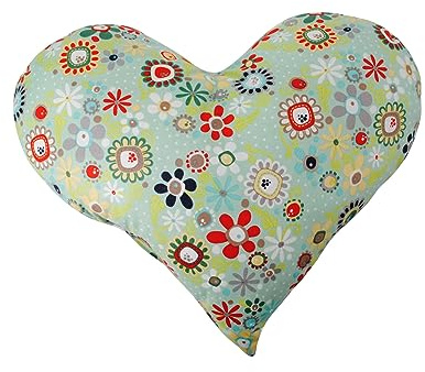POWER INN Herzkissen groß ca. 50x43cm | Geschenk zur Hochzeit, Muttertag oder Valentinstag | Dekokissen und Kuschelkissen in Herzform | Stoff 100% Baumwolle | (Bunte Blumen)