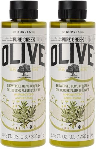KORRES Olive & Olive Blossom feuchtigkeitsspendendes Duschgel für geschmeidige Haut, mit extra nativem Olivenöl, vegan, 250 ml