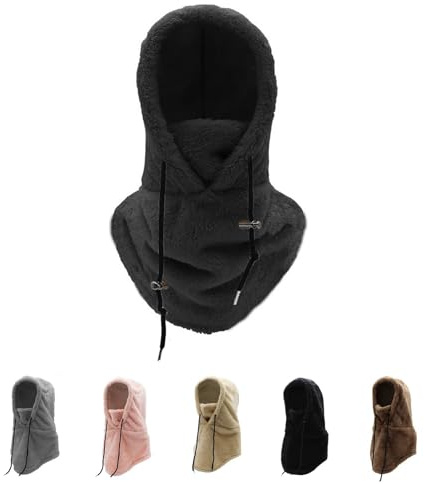 Hokuto Sherpa-Kapuze, Sherpa-Kapuze Skimaske Winter warm Winddicht Radfahren Wandern, verstellbare Schal-Abdeckung, Mütze, Unisex, Damen, Herren (Schwarz)