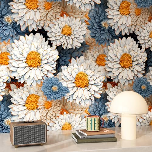 FunStick Carta da Parati Floreale Blu e Bianco Carta da Parati Bambini Cameretta Margherita Pellicola Adesiva per Mobili Fiori Salotto Carta Adesiva per Rivestire Mobili Bambini Fantasia Blu 44.5CM×3M