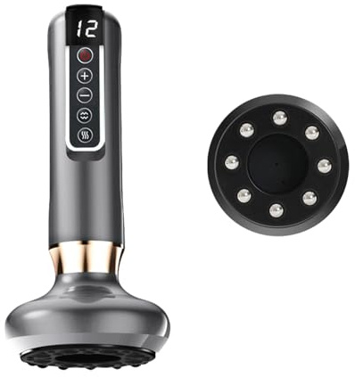 Elektrisches Schröpftherapie Set, intelligentes elektrisches Schröpfset, Vakuum-Schröpfmassagegerät, beheiztes Gua-Sha-Gerät mit Stahlkugeln, Kratzmassage zur Schmerzlinderung (Grau)
