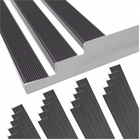 HDYZJQ Schwarze Aluminium-Treppennase, rutschfeste Treppenstufen für Betonfliesen und Marmor im Freien, Treppenkantenschutzstufe, (Black-20 pcs,W5x3cm-L120cm)