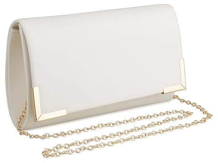Women's Evening Clutch Soft PU Leather Handbag With Detachable Chain Strap | Elegant white evening clutch with soft PU leather and detachable chain, perfect for weddings and cocktail parties.