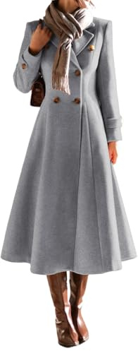 IDEALSANXUN Womens Long Wool Coat Fall Winter Double Breasted Trench Coat Peacoat Jackets, Grey, Medium