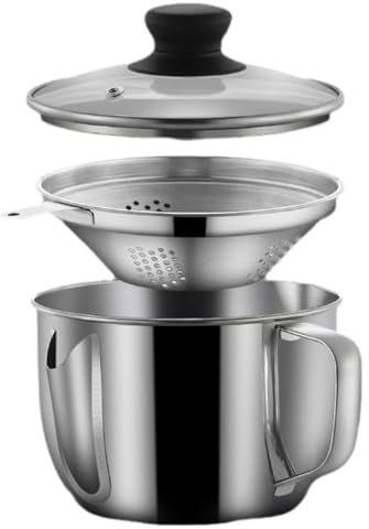 Fat Separator jug Sauce Separator, Fat Oil Skimmer with lid, 304 Stainless Steel Soup Sieve Cup, Fat Separator with Bottom Release, Oil Soup Separator Strainer Pot for Kitchen
