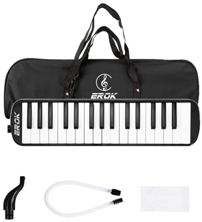 EROK 32 Keys Melodica Keyboard Instrument - Portable with Carrying Bag, Ideal for Beginners & Adults Gift (Black)