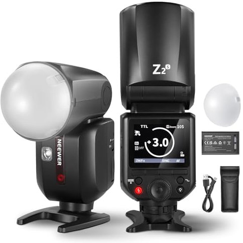 NEEWER Z2-S 2.4G TTL Flash Round Head Flash Speedlite Compatible with Sony Cameras 76W 1/8000s HSS, Diffuser 2 Modelling Lamps Better UI TTL/M Switch Button 3000mAh Battery 600 Full Power Flash