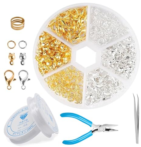 Kettenverschluss-345 Stück Verschlüsse für Armbänder Set,Enthalten Biegeringe Karabiner Verschluss Crimpenden,Schmuckherstellung ZubehöR,Für ArmbäNder Perlen Ketten Reparatur Diy(Gold Silber)