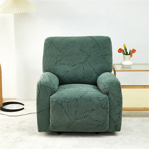 Hearda Housse de Fauteuil Inclinable Extensible, Jacquard Feuille de Banane Housse de Fauteuil 1 Place Relax Housses de Fauteuils 4 Pièces avec Poches Latérales Relax Inclinable (Vert)