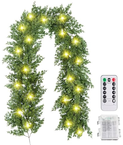 Weihnachtsgirlande mit Beleuchtung, 2M GirlandeWeihnachten Beleuchtet Tannengirlande mit 3m Lichterkette, 8 Modi Türgirlande (2m)