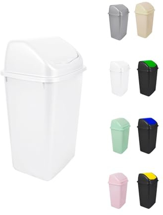 Jardin202 - Cubo de Basura con Tapadera Basculante - 30/50 Litros - Ideal para Hogar y Oficina | 50 L (Blanco)