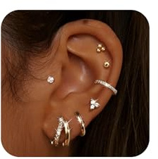 MILACOLATO 7 Paar Gold Ohrringe Set - Hypoallergen Chirurgenstahl Medizinische Ohrstecker und Klein Creolen - Damen Gold Piercing Ohr Knorpel Helix Piercings - Für Mehrere Ohrlöcher