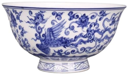 Porcelana china, tazas de decoración, Cuenco de arroz de porcelana estilo palacio antiguo chino, cuenco con diseño de dragón Fénix de porcelana blanca azul china de 11,8 cm