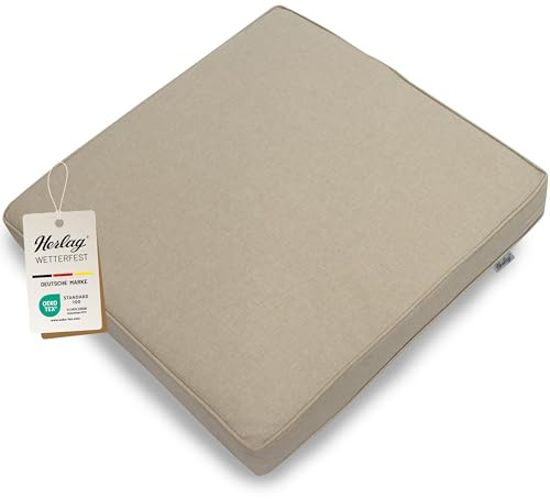 Herlag Outdoor Loungekissen Sunny - Premiumkissen für Gartenlounge - Bezug waschbar mit Reißverschluss - Langlebige Sitzauflage mit UV- & Fleckschutz - Sitzkissen 70x70cm Natur