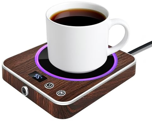 VIBEELEAF Smart Coffee Mug Warmer for Desk - Electric Cup Warmer with 3 Temperature Settings, Portable Beverage Warmer for All Mugs | Office Accessories & Gift (walnut)