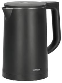 Severin WK 3484 Bollitore Elettrico Cool-Touch, 1.7L, 2200W, Regolazione Temperatura con LED, Spegnimento Automatico, Funzione Keep-Warm, Nero/Acciaio Inox