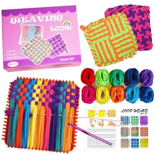 Tatahu Potholder loom kit - 300pcs rainbow knitting refill loops, make 8 potholders for beginners, DIY arts and crafts for girls