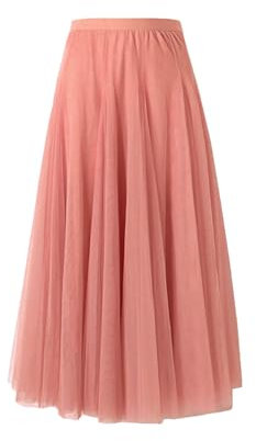 BrightGlow lång maxityllkjol dam A-linje midikjol underkjol lagerkjol veckad kjol dam tyllkjol med hög midja scenklänning mesh tutu kjolar för bröllop fest, Rosa#1, L