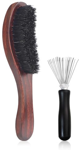 DUAIU Brosse Poils Sanglier Pour Cheveux et Barbe, Brosse Plaquage Pour Hommes Femmes avec Outil De Nettoyage - Hydratation Tous Types De Barbes