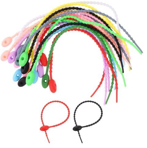 sourcing map 30Pcs 9 Silicone Cable Ties, Reusable Zip Ties Strips Twist Tie, Cable Cord Wraps Management Organizer for Home Office Kitchen Food Bag, Mixed Colors