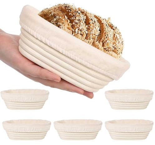 Confezione da 6 cestini ovali lunghi per la lievitazione del pane, in rattan, con fodera in lino, per panettieri professionali e casalinghi, 17 x 11,9 x 6,1 cm